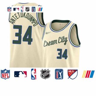 Bucks #34 Giannis Antetokounmpo Cream Basketball Swingman City Edition 2019 20 Jersey
