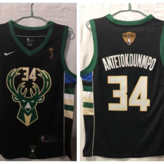 Bucks 34 Giannis Antetokounmpo Black Nike 2021 NBA Finals Champions Swingman Jersey
