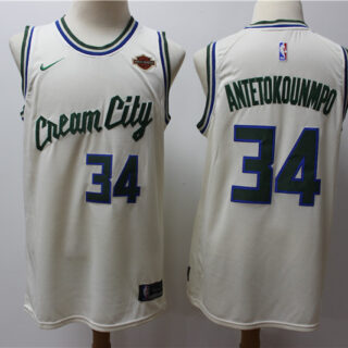 Bucks 34 Giannis Antetokounmpo Cream 2019-20 City Edition Nike Swingman Jersey