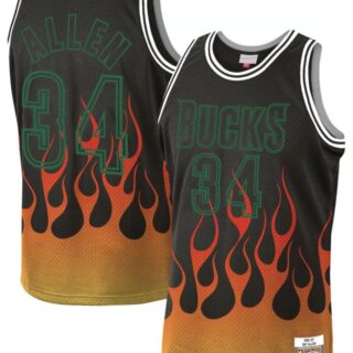 Bucks 34 Ray Allen Black 1996-97 Hardwood Classics Flames Swingman Jersey