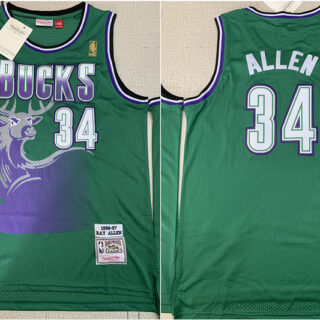 Bucks 34 Ray Allen Green 1996-97 Hardwood Classics Mesh Jersey