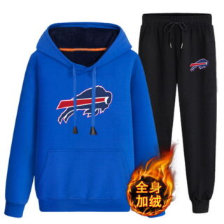 Buffalo Bills Blue Men's Winter Thicken NFL Pullover Hoodie & Pant