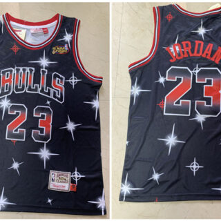 Bulls 23 Michael Jordan Black 1997 NBA Finals Patch Star Hardwood Classics Jersey