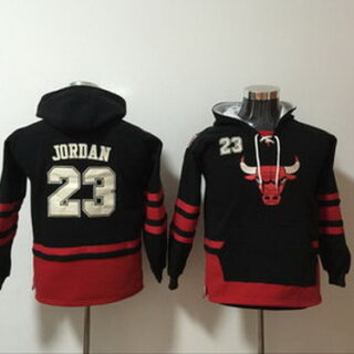 Bulls 23 Michael Jordan Black Youth All Stitched Hooded Sweatshirt