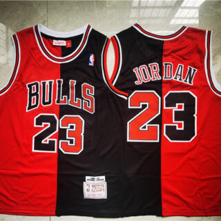 Bulls 23 Michael Jordan Split Black Red 1996-97 Hardwood Classics Mesh Jersey