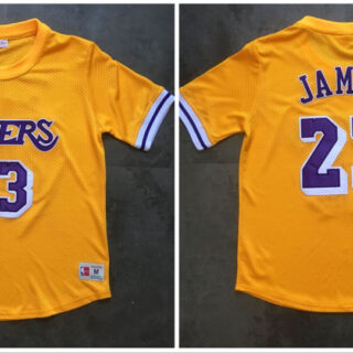 Bulls 23 Michael Jordan Yellow Mitchell & Ness Mesh Jersey