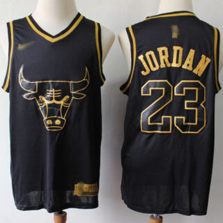 Bulls #23 Michael Jordan Black Gold Basketball Swingman Limited Edition Jersey