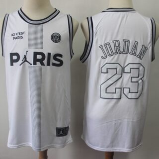 Bulls #23 Michael Jordan White Ici C'est Paris Stitched Basketball Jersey