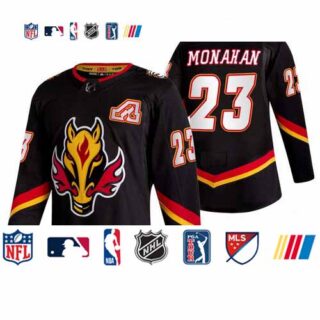 Calgary Flames #23 Sean Monahan Black Men's Adidas 2020-21 Reverse Retro Alternate NHL Jersey
