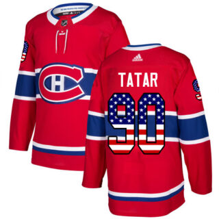 Canadiens #90 Tomas Tatar Red Home Authentic USA Flag Stitched Hockey Jersey