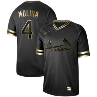 Cardinals 4 Yadier Molina Black Gold Nike Cooperstown Collection Legend V Neck Jersey
