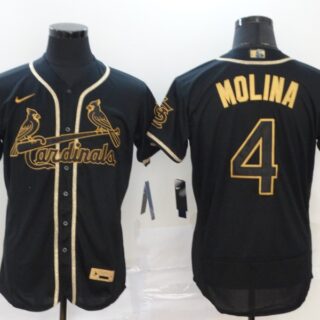 Cardinals 4 Yadier Molina Black Gold Nike Flexbase Jersey