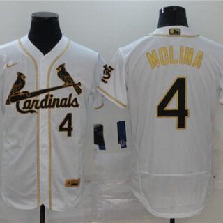 Cardinals 4 Yadier Molina White Gold Nike Flexbase Jersey