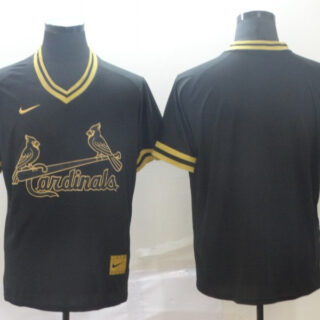 Cardinals Blank Black Gold Nike Cooperstown Collection Legend V Neck Jersey