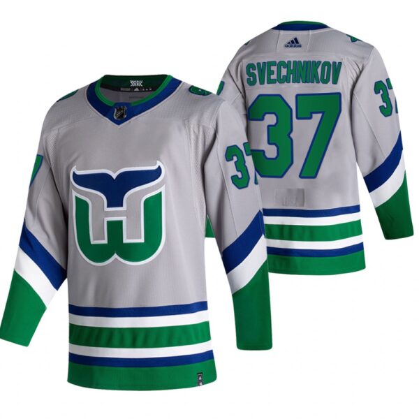 Carolina Hurricanes #37 Andrei Svechnikov Grey Men's Adidas 2020-21 Reverse Retro Alternate NHL Jersey