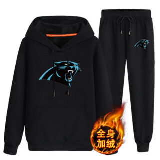 Carolina Panthers Black Men's Winter Thicken NFL Pullover Hoodie & Pant