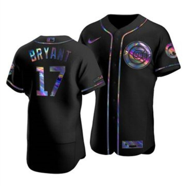 Chicago Cubs #17 Kris Bryant Men's Nike Iridescent Holographic Collection MLB Jersey - Black