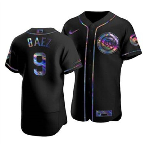 Chicago Cubs #9 Javier Baez Men's Nike Iridescent Holographic Collection MLB Jersey - Black