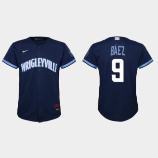 Chicago Cubs #9 Javier Baez Youth Nike 2021 City Connect Navy MLB Jersey