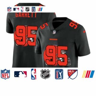 Cleveland Browns #95 Myles Garrett Men's Nike Team Logo Dual Overlap Limited NFL Jersey Black