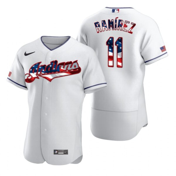 Cleveland Indians #11 Jose Ramirez Men's Nike White Fluttering USA Flag Limited Edition Authentic MLB Jersey