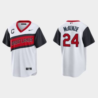 Cleveland Indians #24 Triston McKenzie Men's Nike White 2021 Little League Class Game MLB Jersey