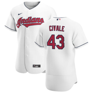 Cleveland Indians #43 Aaron Civale Men's Nike White Home 2020 Authentic Team MLB Jersey