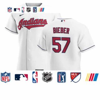 Cleveland Indians #57 Shane Bieber Men's Nike White Home 2020 Authentic Team MLB Jersey