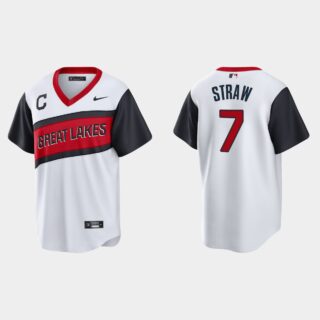 Cleveland Indians #7 Myles Straw Men's Nike White 2021 Little League Class Game MLB Jersey