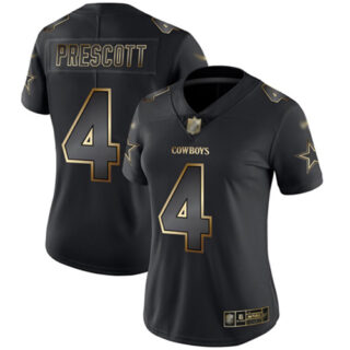Cowboys #4 Dak Prescott Black Gold Women's Stitched Football Vapor Untouchable Limited Jersey