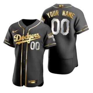 Custom Los Angeles Dodgers Black 2020 World Series Champions Gold Edition Jersey