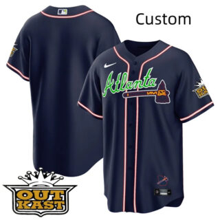 Custom MEN'S ATLANTA BRAVES OUTKAST Navy COOL BASE JERSEY -ALL STITCHED