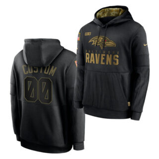 Custom Men's Baltimore Ravens 2020 Salute To Service Black Sideline Performance Pullover Hoodie