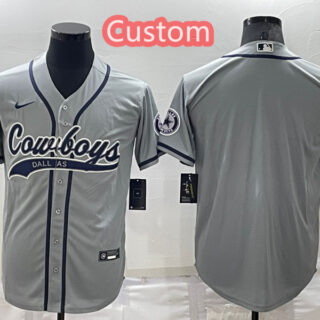 Custom Men's Dallas Cowboys Grey Cool Base Stitched Baseball Jersey