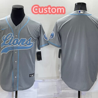 Custom Men's Detroit Lions Gray Cool Base Stitched Baseball Jersey