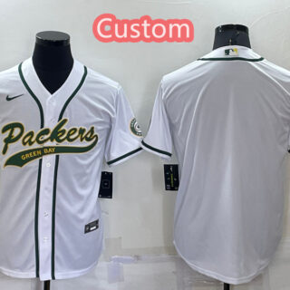 Custom Men's Green Bay Packers White Cool Base Stitched Baseball Jersey