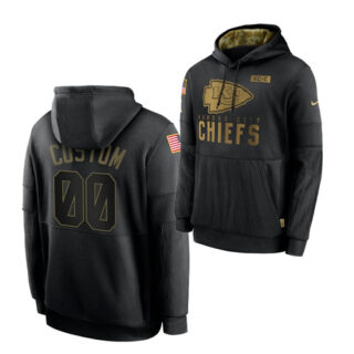 Custom Men's Kansas City Chiefs 2020 Salute To Service Black Sideline Performance Pullover Hoodie