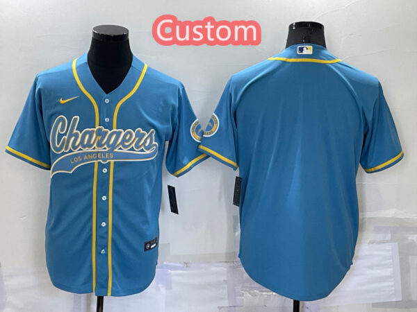 Custom Men's Los Angeles Chargers Blue Cool Base Stitched Baseball Jersey