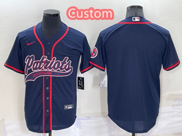 Custom Men's New England Patriots Navy Cool Base Stitched Baseball Jersey
