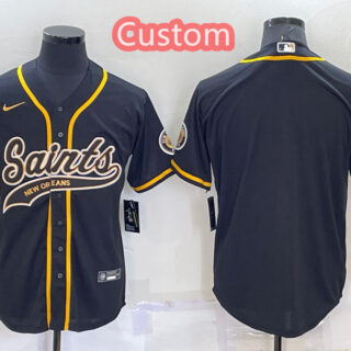 Custom Men's New Orleans Saints Black Cool Base Stitched Baseball Jersey