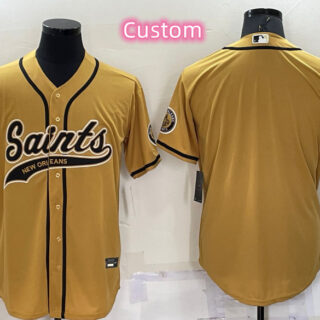 Custom Men's New Orleans Saints Gold Cool Base Stitched Baseball Jersey