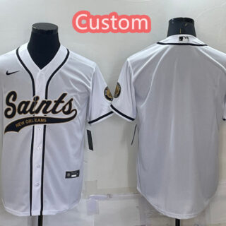 Custom Men's New Orleans Saints White Cool Base Stitched Baseball Jersey
