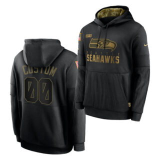Custom Men's Seattle Seahawks 2020 Salute To Service Black Sideline Performance Pullover Hoodie