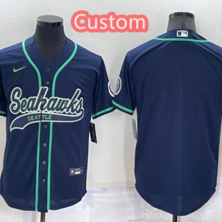 Custom Men's Seattle Seahawks Navy Cool Base Stitched Baseball Jersey