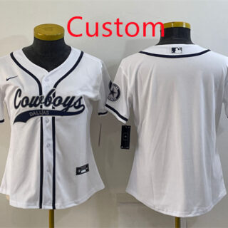 Custom Women's Dallas Cowboys Blank White Baseball Jersey