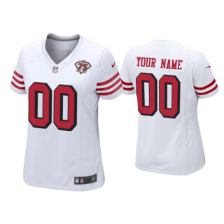 Custom Women 49ers 75th Anniversary Alternate White Jersey