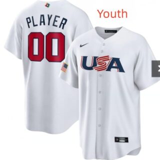 Custom Youth USA Baseball Blank 2023 White World Baseball Classic Stitched Jersey