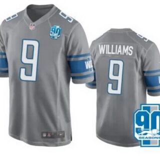 Men's Detroit Lions Jameson Williams #9 Game Gray Jersey 90s