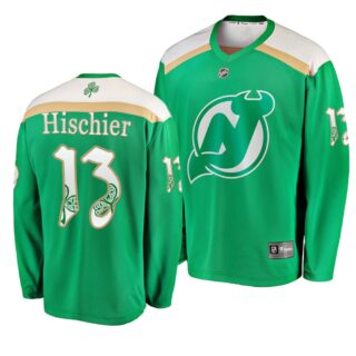 Devils 13 Nico Hischier Green 2019 St. Patrick's Day Adidas Jersey