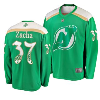 Devils 37 Pavel Zacha Green 2019 St. Patrick's Day Adidas Jersey